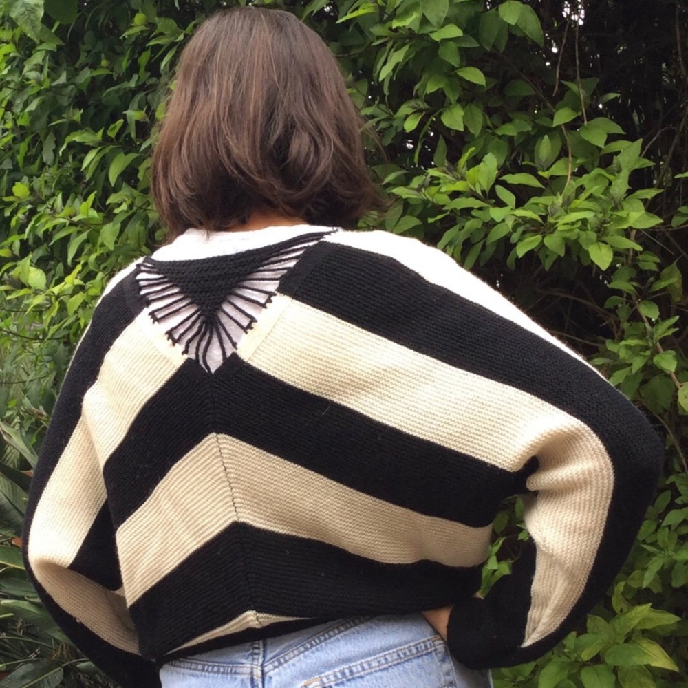 Black and off white stripe knitted sweater